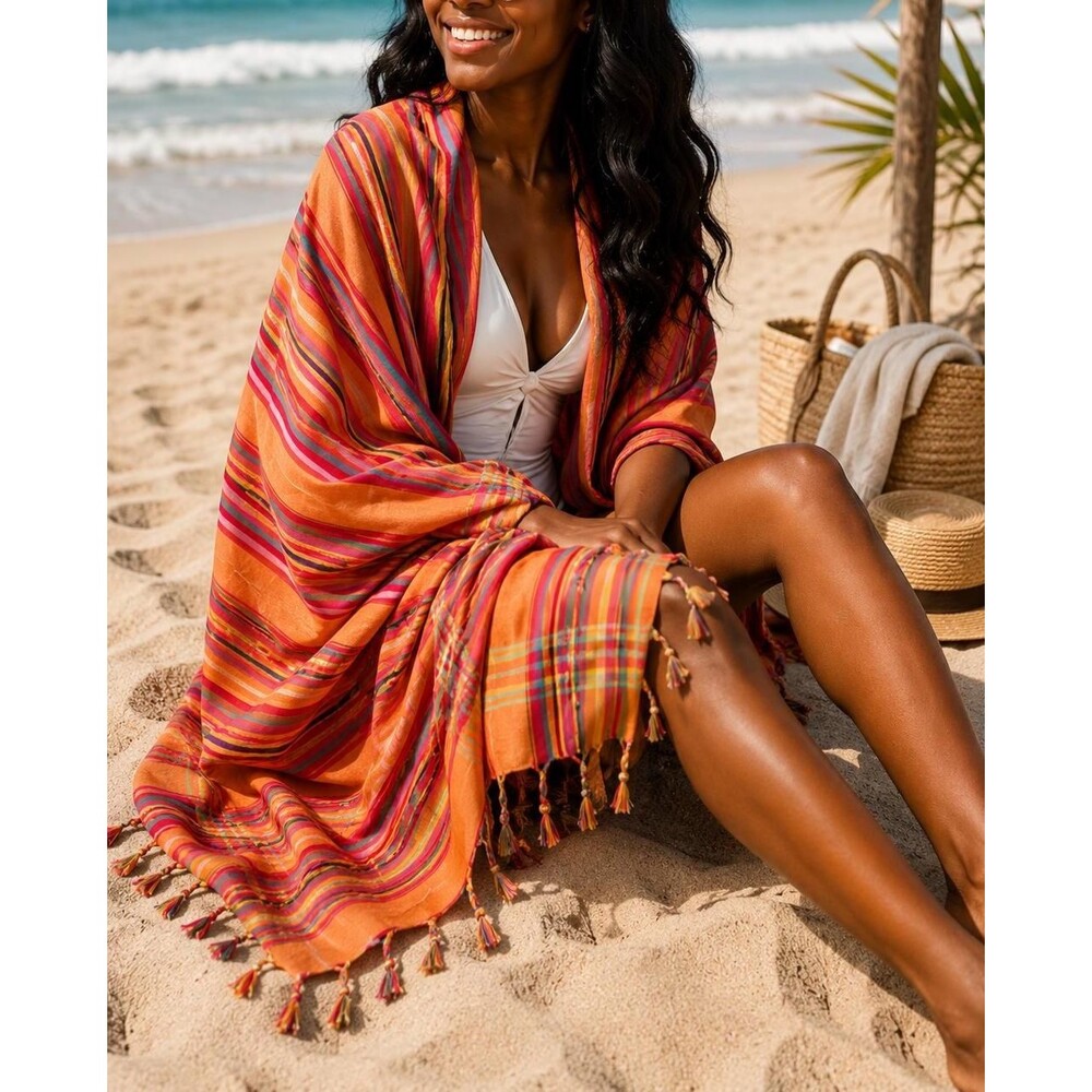 Boho stripped multi color  Beach Sarong | African Cotton Wrap | Summer Vacation